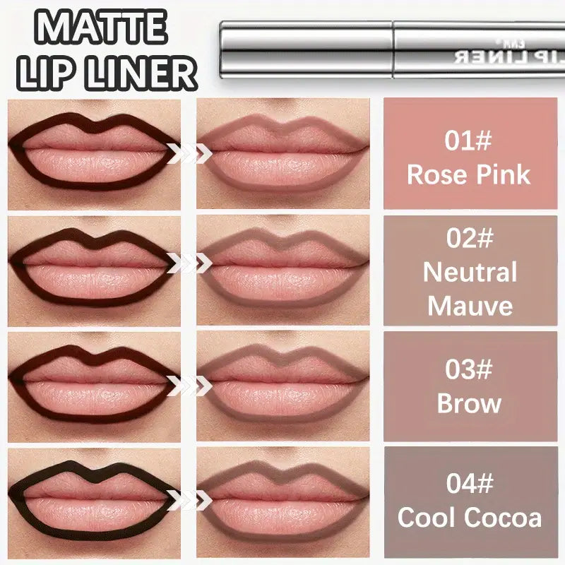 4PCS Matte Lip Liner Set – Waterproof, Long-Lasting & Smudge-Proof